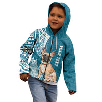 Personalised Polynesian Pacific Bulldog Kid Hoodie With Teal Hawaii Tribal Tattoo Patterns - Wonder Print Shop