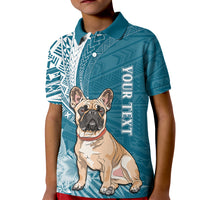 Personalised Polynesian Pacific Bulldog Kid Polo Shirt With Teal Hawaii Tribal Tattoo Patterns - Wonder Print Shop