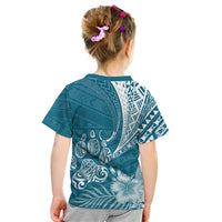 Personalised Polynesian Pacific Bulldog Kid T Shirt With Teal Hawaii Tribal Tattoo Patterns - Wonder Print Shop