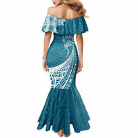 Personalised Polynesian Pacific Bulldog Mermaid Dress With Teal Hawaii Tribal Tattoo Patterns - Wonder Print Shop