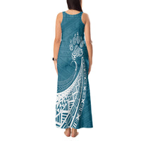 Personalised Polynesian Pacific Bulldog Tank Maxi Dress With Teal Hawaii Tribal Tattoo Patterns - Wonder Print Shop