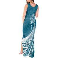 Personalised Polynesian Pacific Bulldog Tank Maxi Dress With Teal Hawaii Tribal Tattoo Patterns - Wonder Print Shop