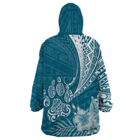 Personalised Polynesian Pacific Bulldog Wearable Blanket Hoodie With Teal Hawaii Tribal Tattoo Patterns - Wonder Print Shop