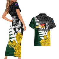 Personalised New Zealand Vs South Africa Rugby Couples Matching Short Sleeve Bodycon Dress and Hawaiian Shirt Rivals - Tribal Style LT7 - Wonder Print Shop
