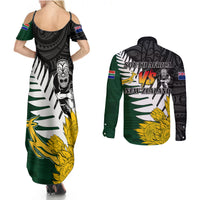 Personalised New Zealand Vs South Africa Rugby Couples Matching Summer Maxi Dress and Long Sleeve Button Shirts Rivals - Tribal Style LT7 - Wonder Print Shop