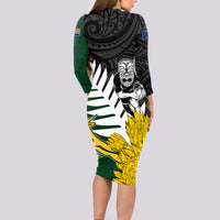 Personalised New Zealand Vs South Africa Rugby Long Sleeve Bodycon Dress Rivals - Tribal Style - Wonder Print Shop