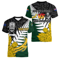 Personalised New Zealand Vs South Africa Rugby Women V Neck T Shirt Rivals - Tribal Style - Wonder Print Shop