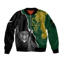 Personalised New Zealand Vs South Africa Rugby Sleeve Zip Bomber Jacket Rivals Dynamics - Wonder Print Shop