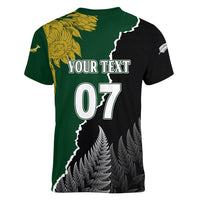 Personalised New Zealand Vs South Africa Rugby Women V Neck T Shirt Rivals Dynamics - Wonder Print Shop