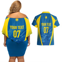 Personalised Sweden Football Couples Matching Off Shoulder Short Dress and Hawaiian Shirt Women World Cup 2023 Blagult Glacial Inspired LT7 - Wonder Print Shop