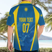 Blue Hawaiian football shirt with yellow trim; YOUR TEXT 07 crest on back