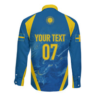Personalised Sweden Football Long Sleeve Button Shirt Women World Cup 2023 Blagult Glacial Inspired - Wonder Print Shop