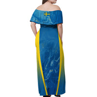 Personalised Sweden Football Off Shoulder Maxi Dress Women World Cup 2023 Blagult Glacial Inspired - Wonder Print Shop