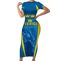 Personalised Sweden Football Short Sleeve Bodycon Dress Women World Cup 2023 Blagult Glacial Inspired - Wonder Print Shop