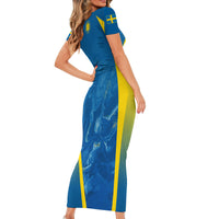 Personalised Sweden Football Short Sleeve Bodycon Dress Women World Cup 2023 Blagult Glacial Inspired - Wonder Print Shop