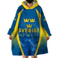 Personalised Sweden Football Wearable Blanket Hoodie Women World Cup 2023 Blagult Glacial Inspired - Wonder Print Shop