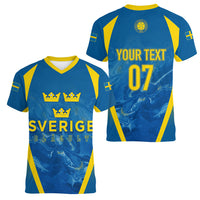 Personalised Sweden Football Women V Neck T Shirt Women World Cup 2023 Blagult Glacial Inspired - Wonder Print Shop