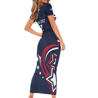 USA Rugby 2024 Custom Short Sleeve Bodycon Dress GO Eagles Assemble - Blue Version - Wonder Print Shop