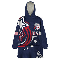 USA Rugby 2024 Custom Wearable Blanket Hoodie GO Eagles Assemble - Blue Version - Wonder Print Shop