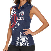 USA Rugby 2024 Custom Women Sleeveless Polo Shirt GO Eagles Assemble - Blue Version - Wonder Print Shop
