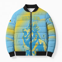 Saint Lucia Cricket Personalized Bomber Puffer Jacket The Roaring King - Wonder Print Shop