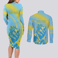 Saint Lucia Cricket Personalized Couples Matching Long Sleeve Bodycon Dress and Long Sleeve Button Shirt The Roaring King - Wonder Print Shop