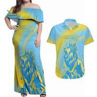 Saint Lucia Cricket Personalized Couples Matching Off Shoulder Maxi Dress and Hawaiian Shirt The Roaring King - Wonder Print Shop