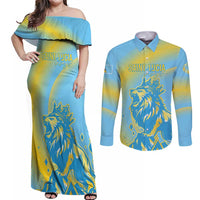 Saint Lucia Cricket Personalized Couples Matching Off Shoulder Maxi Dress and Long Sleeve Button Shirt The Roaring King - Wonder Print Shop