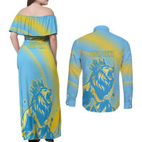 Saint Lucia Cricket Personalized Couples Matching Off Shoulder Maxi Dress and Long Sleeve Button Shirt The Roaring King - Wonder Print Shop