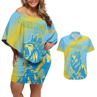 Saint Lucia Cricket Personalized Couples Matching Off Shoulder Short Dress and Hawaiian Shirt The Roaring King - Wonder Print Shop