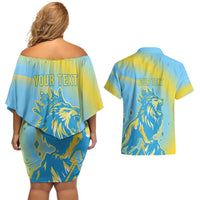 Saint Lucia Cricket Personalized Couples Matching Off Shoulder Short Dress and Hawaiian Shirt The Roaring King - Wonder Print Shop