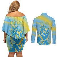 Saint Lucia Cricket Personalized Couples Matching Off Shoulder Short Dress and Long Sleeve Button Shirt The Roaring King - Wonder Print Shop