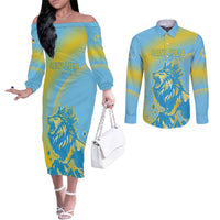 Saint Lucia Cricket Personalized Couples Matching Off The Shoulder Long Sleeve Dress and Long Sleeve Button Shirt The Roaring King - Wonder Print Shop