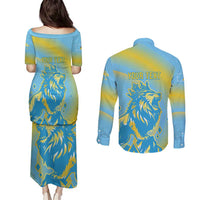 Saint Lucia Cricket Personalized Couples Matching Puletasi and Long Sleeve Button Shirt The Roaring King - Wonder Print Shop