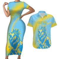 Saint Lucia Cricket Personalized Couples Matching Short Sleeve Bodycon Dress and Hawaiian Shirt The Roaring King - Wonder Print Shop