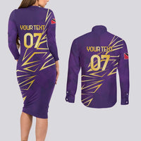 Trinbago Cricket Custom Couples Matching Long Sleeve Bodycon Dress and Long Sleeve Button Shirt TKR Quadruple Champion - Wonder Print Shop