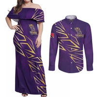 Trinbago Cricket Custom Couples Matching Off Shoulder Maxi Dress and Long Sleeve Button Shirt TKR Quadruple Champion - Wonder Print Shop