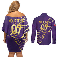 Trinbago Cricket Custom Couples Matching Off Shoulder Short Dress and Long Sleeve Button Shirt TKR Quadruple Champion - Wonder Print Shop
