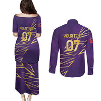 Trinbago Cricket Custom Couples Matching Puletasi and Long Sleeve Button Shirt TKR Quadruple Champion - Wonder Print Shop
