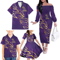 Trinbago Cricket Custom Family Matching Off The Shoulder Long Sleeve Dress and Hawaiian Shirt TKR Quadruple Champion - Wonder Print Shop