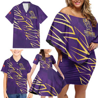 Trinbago Cricket Custom Family Matching Off Shoulder Short Dress and Hawaiian Shirt TKR Quadruple Champion - Wonder Print Shop