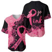 Polynesian Baseball Jersey Plumeria Breast Cancer Awareness Survivor Ribbon Pink LT7 - Wonder Print Shop