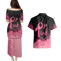 Polynesian Couples Matching Puletasi Dress and Hawaiian Shirt Plumeria Breast Cancer Awareness Survivor Ribbon Pink LT7 - Wonder Print Shop