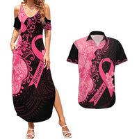Polynesian Couples Matching Summer Maxi Dress and Hawaiian Shirt Plumeria Breast Cancer Awareness Survivor Ribbon Pink LT7 - Wonder Print Shop
