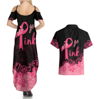 Polynesian Couples Matching Summer Maxi Dress and Hawaiian Shirt Plumeria Breast Cancer Awareness Survivor Ribbon Pink LT7 - Wonder Print Shop