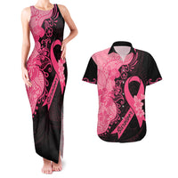 Polynesian Couples Matching Tank Maxi Dress and Hawaiian Shirt Plumeria Breast Cancer Awareness Survivor Ribbon Pink LT7 - Wonder Print Shop