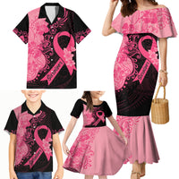 Polynesian Family Matching Mermaid Dress and Hawaiian Shirt Plumeria Breast Cancer Awareness Survivor Ribbon Pink LT7 - Wonder Print Shop