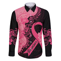 Polynesian Family Matching Off Shoulder Long Sleeve Dress and Hawaiian Shirt Plumeria Breast Cancer Awareness Survivor Ribbon Pink - Wonder Print Shop