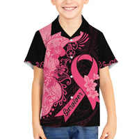 Polynesian Family Matching Off Shoulder Long Sleeve Dress and Hawaiian Shirt Plumeria Breast Cancer Awareness Survivor Ribbon Pink - Wonder Print Shop
