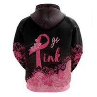 Polynesian Hoodie Plumeria Breast Cancer Awareness Survivor Ribbon Pink - Wonder Print Shop